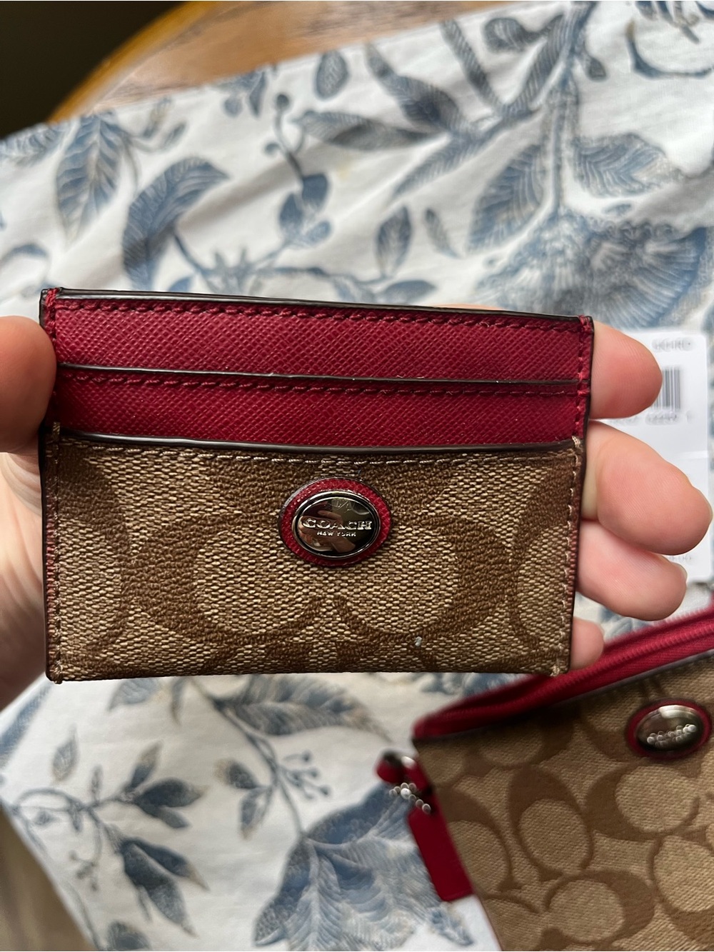 Coach Brown Signature Canvas Wristlet with Red Trim and Card Case - Picture 15 of 16